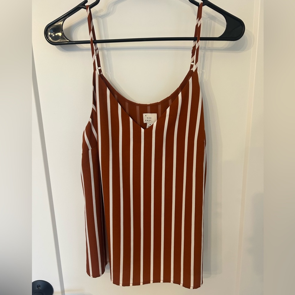 a new day Rust and White Vertical Stripe Camisole